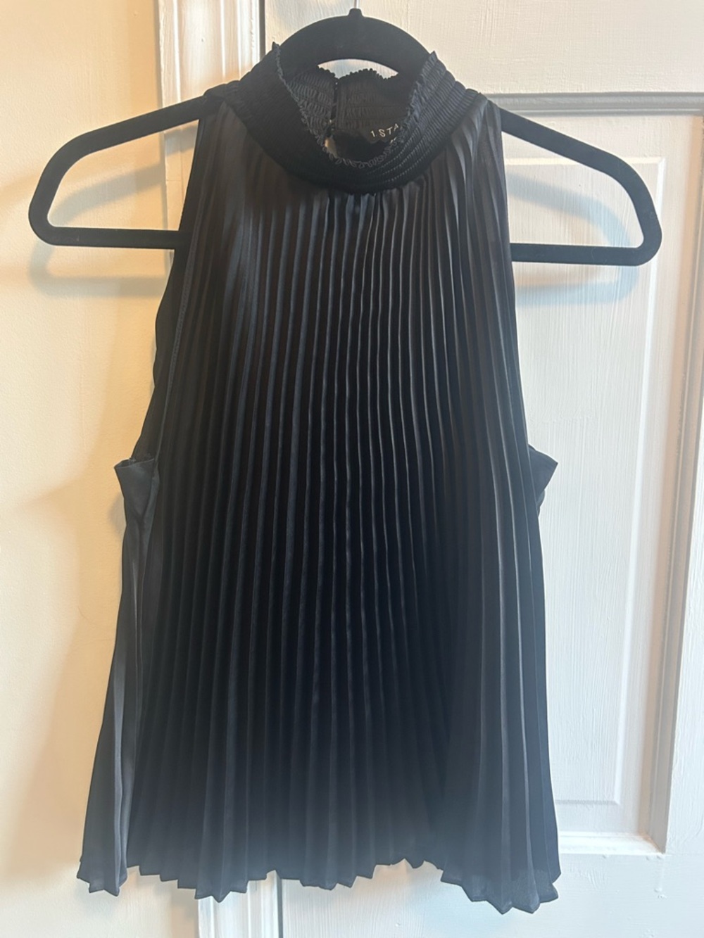 1.STATE Black Pleated Halter Top